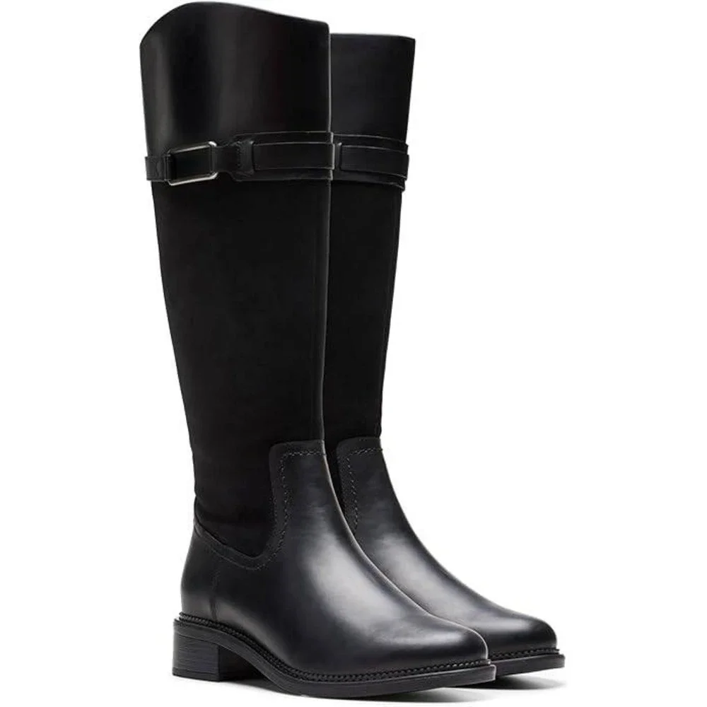 Clarks Womens‎ Black Leather Suede Tall Knee High Riding Boots Size 7.5 NEW